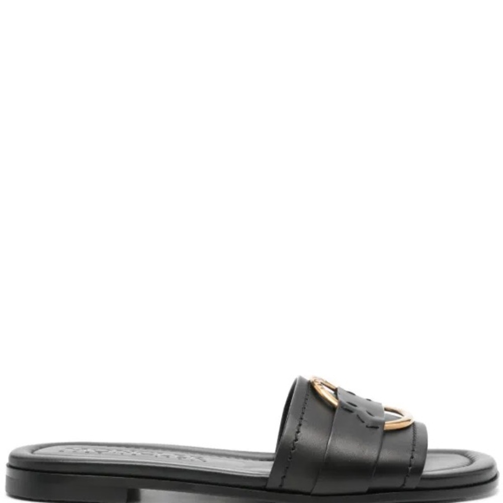 Moncler Black and Gold Bell Slide Leather Sandal - Picture 2 of 4